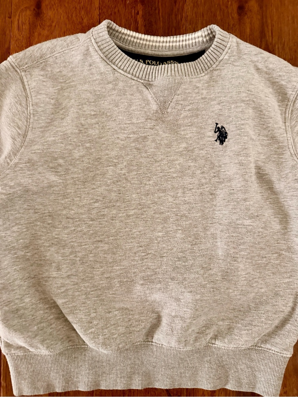 Boy’s U.S. Polo Assn. Light Gray Crewneck Sweater with Navy Logo